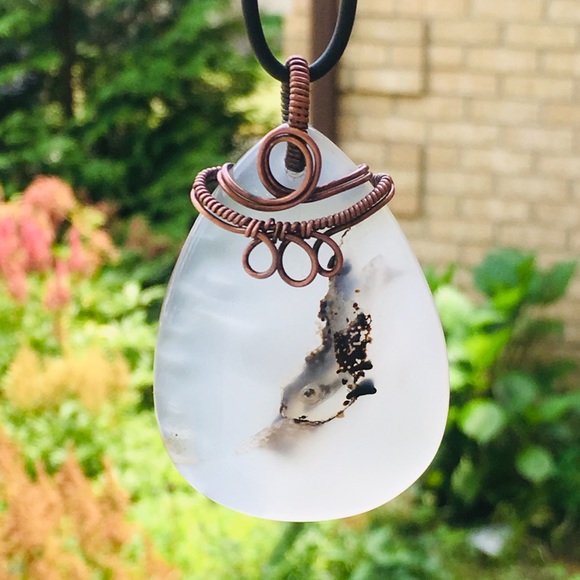 Fashion Jewelry Jewelry - Dendritic Agate Wire wrapped pendant necklace